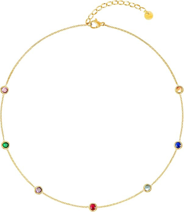 Dainty Gold Necklace for Women, Gold Plated Cubic Zirconia Drop Satellite Chain Necklace Jewelry ... | Amazon (US)