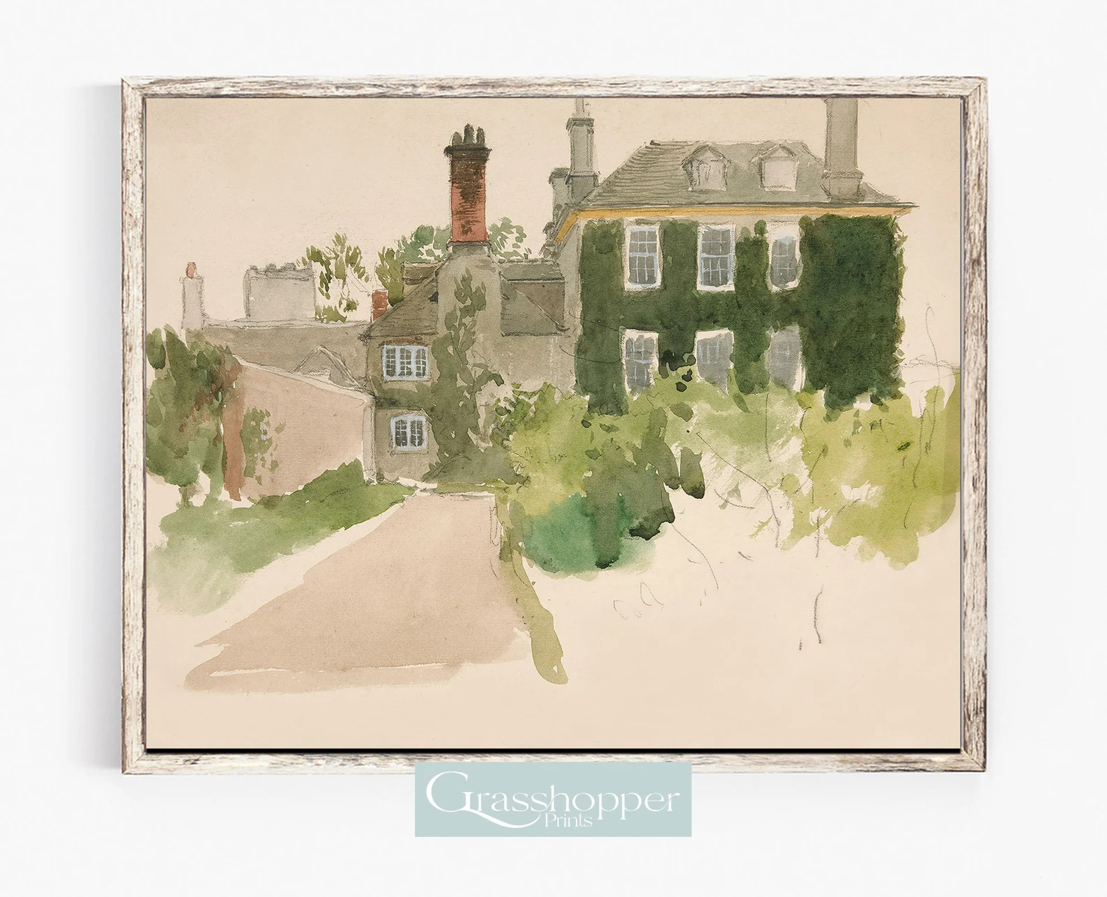 Vintage English Cottage Print, Antique Country House, Watercolour Landscape, PRINTABLE Wall Art, ... | Etsy (US)