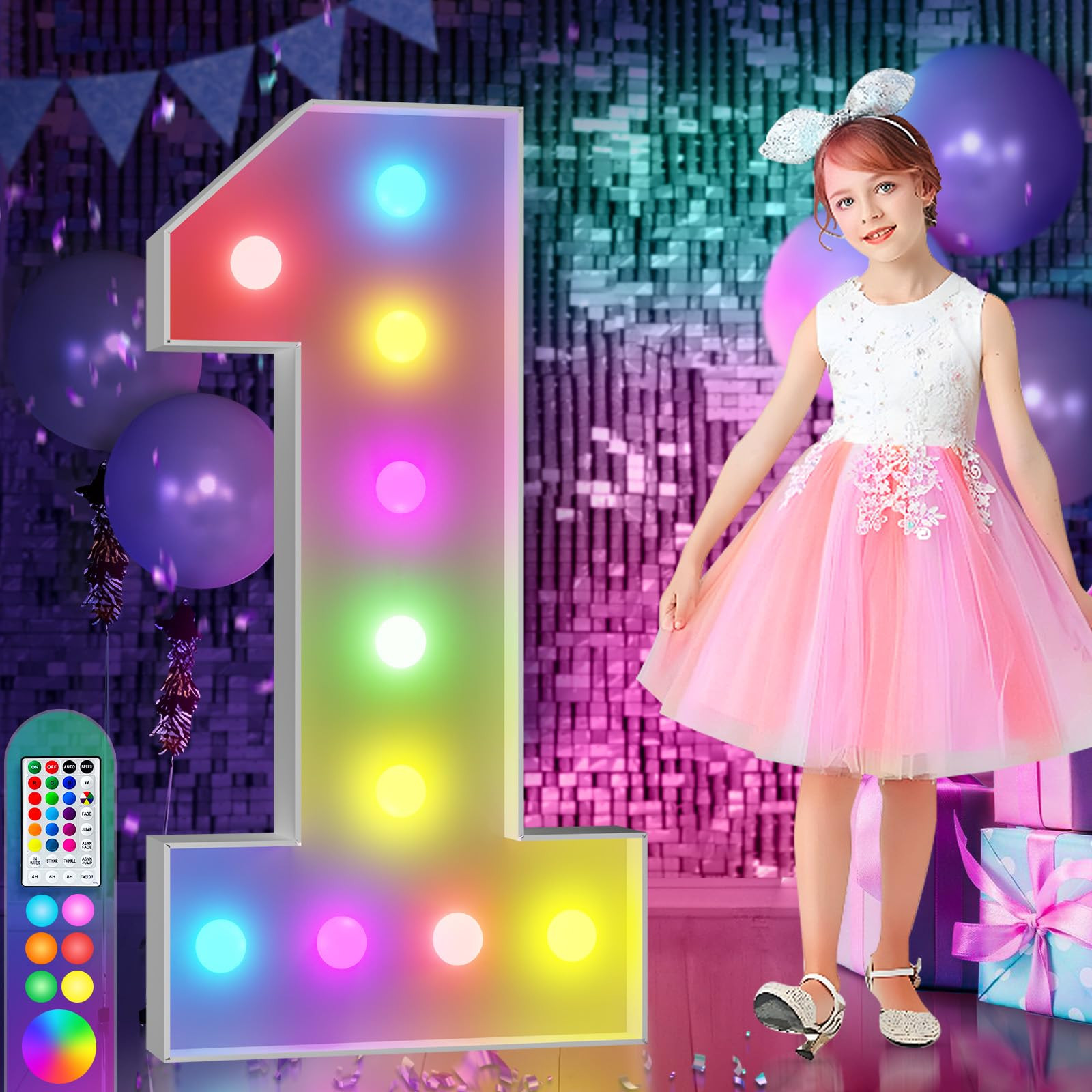 imprsv 4FT Colorful Marquee Numbers,18 Colors Number 1 with Remote, Light Up Numbers Sign for 1st... | Amazon (US)