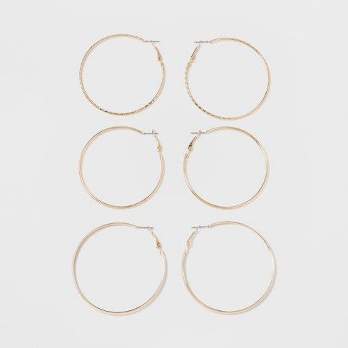 Thick, Thin and Textured Hoop Earring Set 3ct - Wild Fable™ Gold | Target