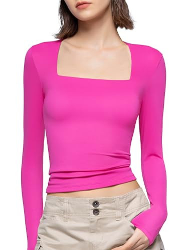 PUMIEY Long Sleeve Shirts for Women Dupes T Shirts Womens Fashion Going Out Tops Fall Outfits Pink Basic Tee, Blush, Medium | Amazon (US)
