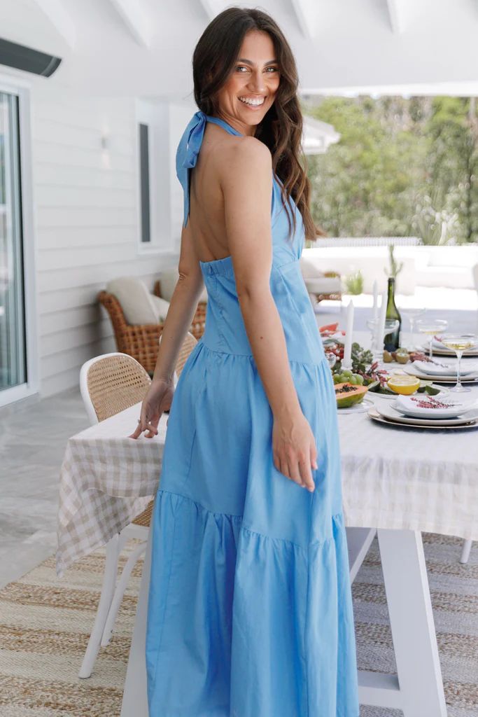 Michelle Halterneck Midi Dress - Blue | Petal & Pup (AU)