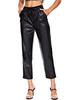 Balleay Art Faux Leather Pants for Women, Straight Leg Mid Waist Butt Lift Elastic Black Pants wi... | Amazon (US)