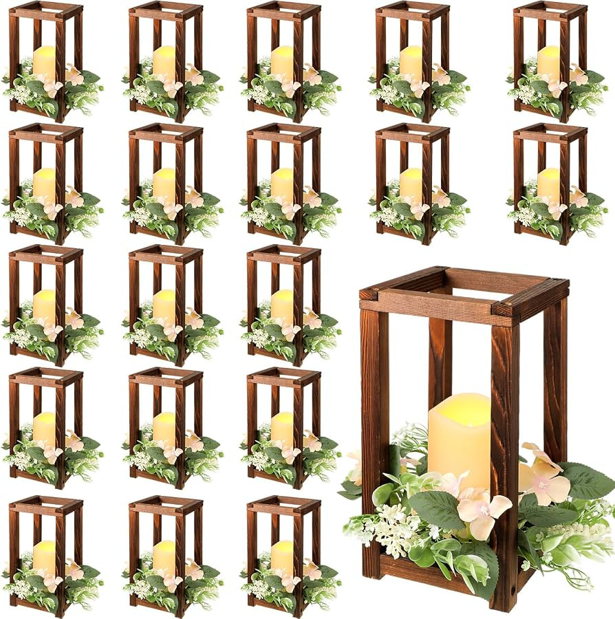 Hushee 60 Pcs Wooden Wedding Lantern Centerpiece Candles Wreaths Set,Brown | Amazon (US)