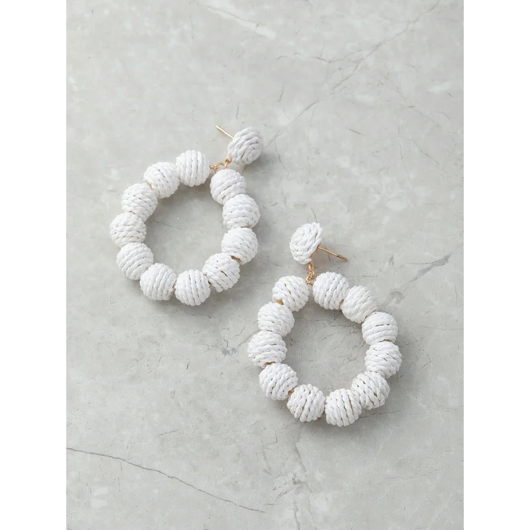 Time and Tru Women's Raffia Hoop Earrings, Ivory - Walmart.com | Walmart (US)