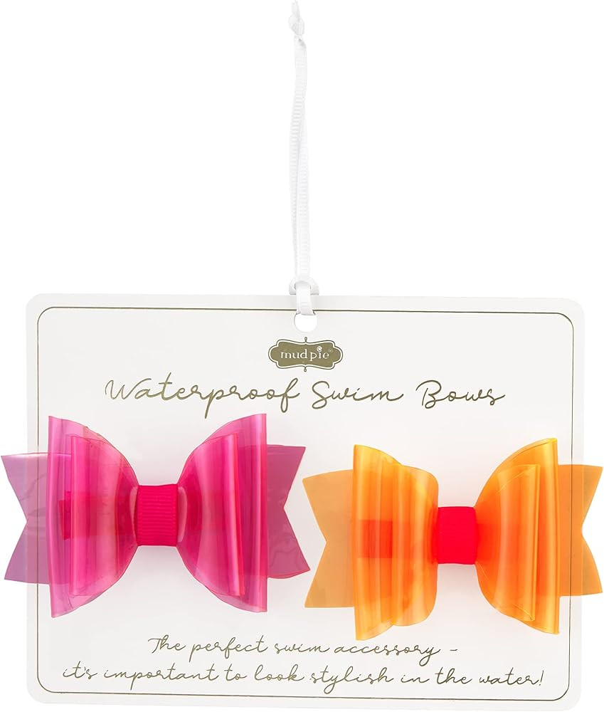 Mud Pie Baby Girls' Small Swim Hair Bow Set, Orange/Pink, 2" x 3" | Amazon (US)