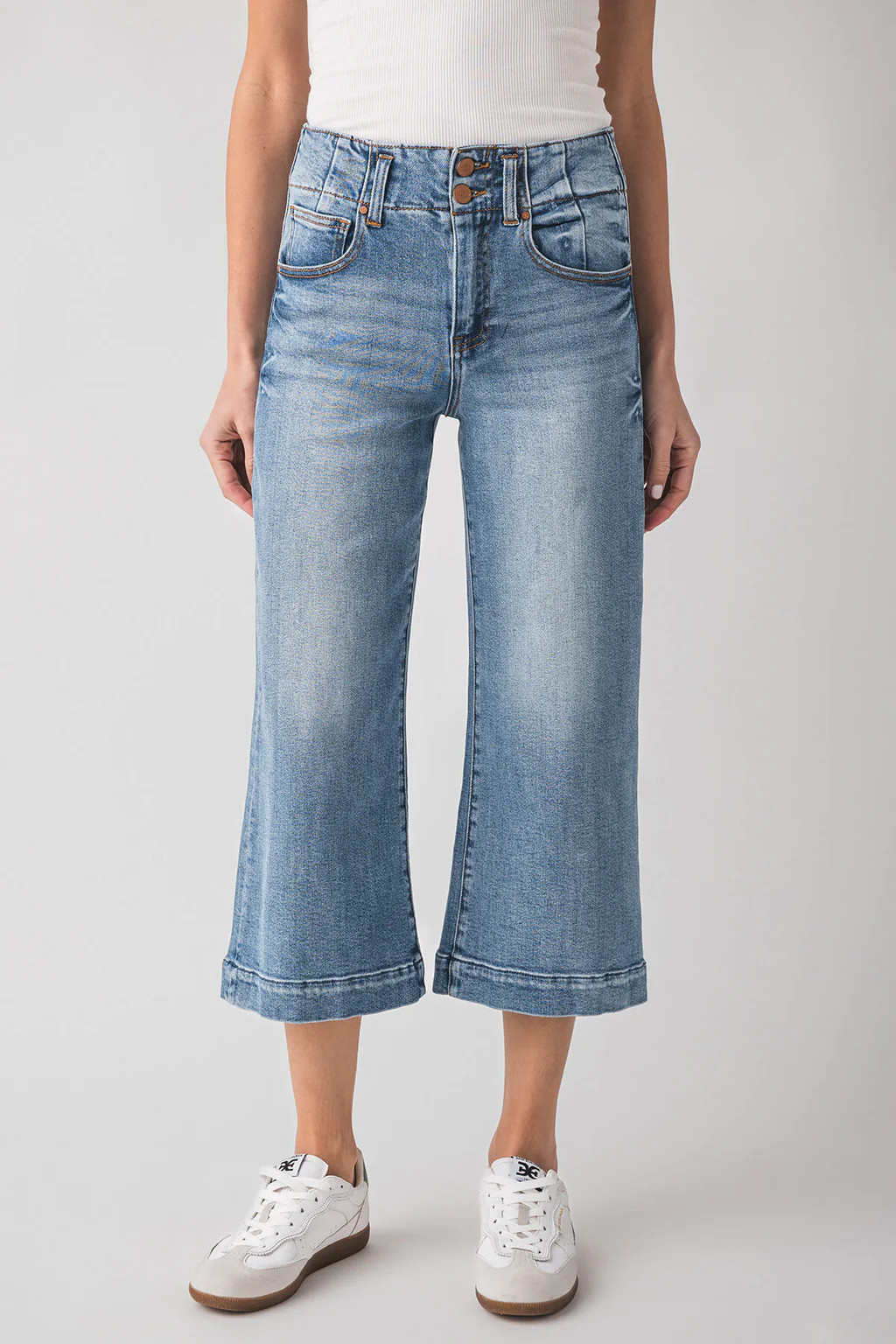 Risen Nora High Rise Double Button Crop Wide Leg Jeans | Social Threads