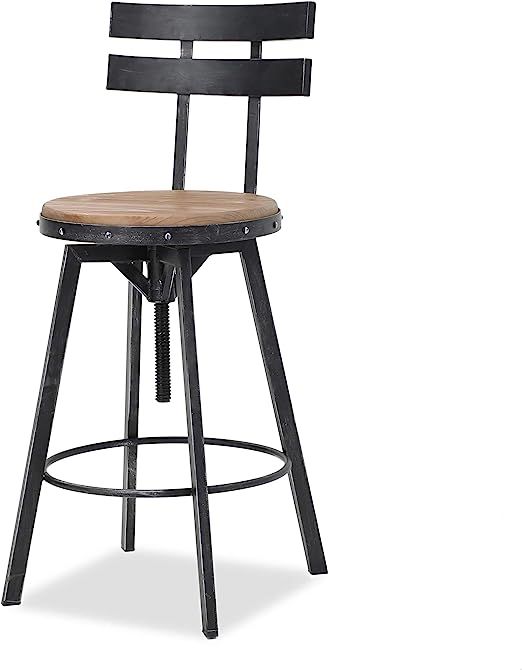 Christopher Knight Home Jutte Firwood Smooth Back Barstool, Black Brush Silver | Amazon (US)