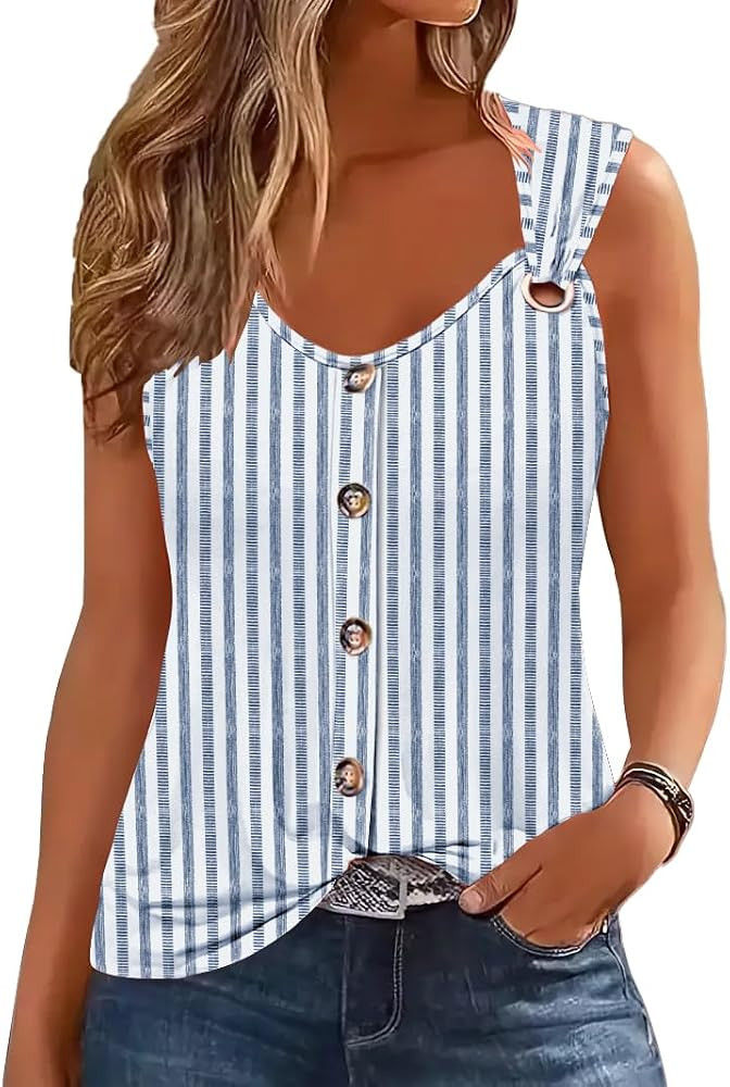 Disamer Tank Tops for Women 2026 Vacation Summer Spring Outfits Lace V Neck Button Down Loose Fit... | Amazon (US)
