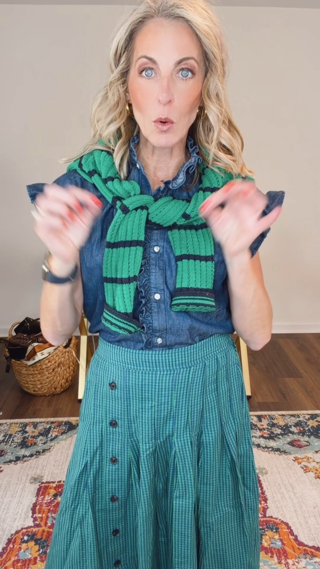 One skirt. Two completely different vibes. Same Walmart win. 💚

If you’re looking for that wear-it-everywhere piece, this Free Assembly 100% cotton maxi skirt is it. The flattering front pleats and easy flow make it polished enough for work, but relaxed enough for weekends.

➡️ Look 1: Paired with a collared sweater tee (both under $30) for an effortless, pulled-together outfit that feels classic and comfortable.
➡️ Look 2: Styled with a dark denim top and a lightweight sweater layered on top for a casual-chic feel—perfect for errands, lunch dates, or everyday wear.

This skirt mixes beautifully with so many tops already in your closet, making it one of those staples you’ll reach for again and again.
✨ Wearing an extra small for reference.