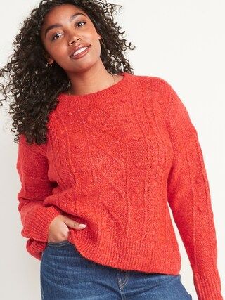 Marled Cable-Knit Popcorn Sweater for Women | Old Navy (US)