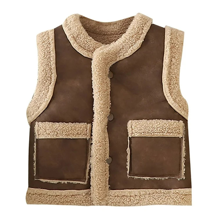 XXWXYD Girls Fa𝗎x Suede Shearling Long Vest Jacket, Oversized Fuzzy Winter Padded Coat, Kids P... | Walmart (US)