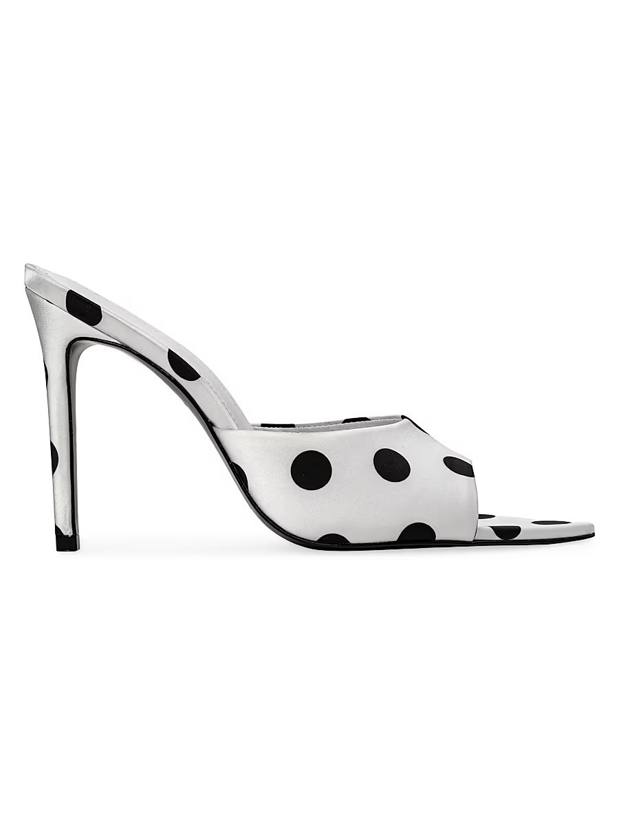 Black Suede Studio Women's Bella 100MM Polka Dot Mule Heels - White Polka Dot Satin - Size 8.5 | Saks Fifth Avenue