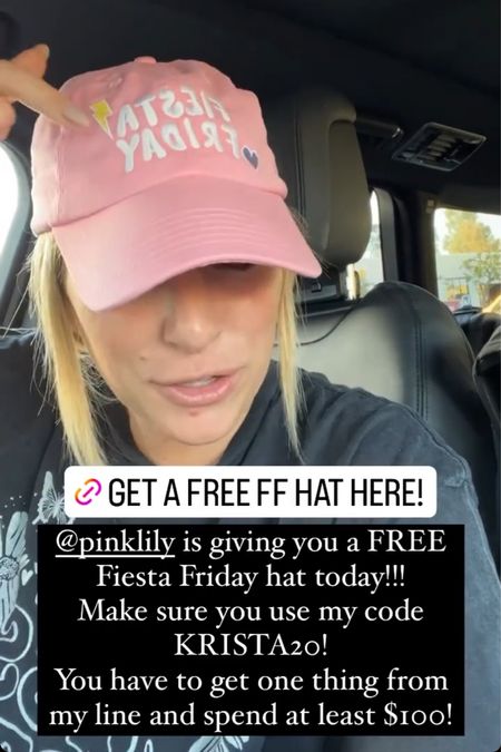 Free Fiesta Friday hat when you shop pink lily today!! Use my code KRISTA20, get at least 1 of the pieces from my line, and spend a $100!! 

#hat #pinklily #kristahortonxpinklily

#LTKHoliday #LTKsalealert #LTKSeasonal