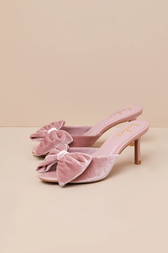 Kendyl Blush Velvet Bow High Heel Slide Sandals | Lulus