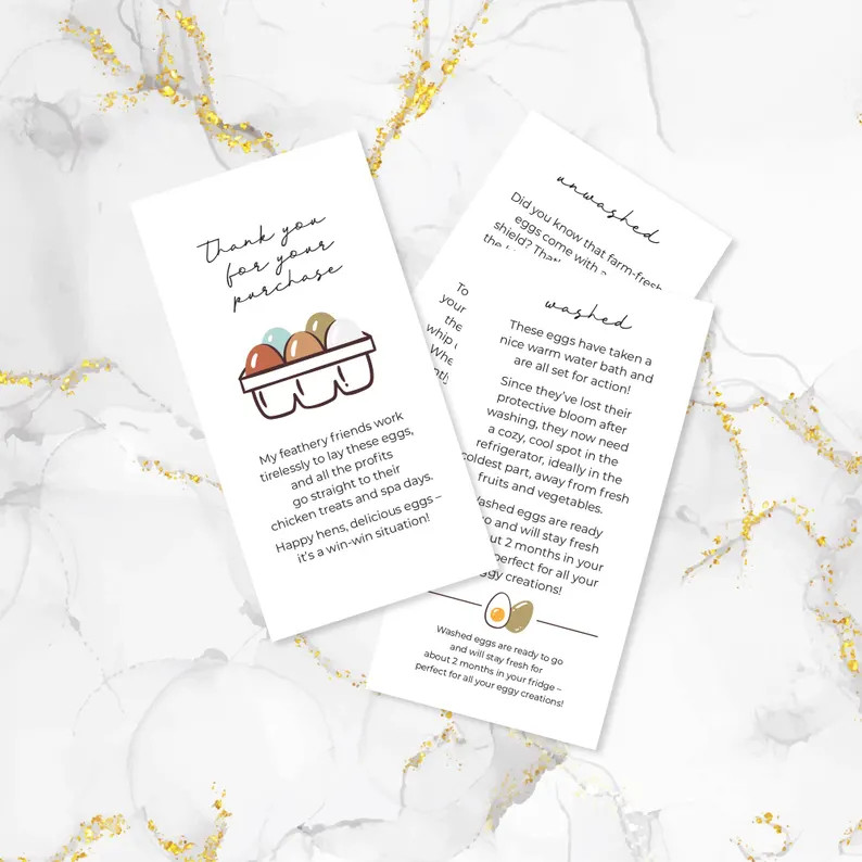 Washed Unwashed Egg Care Cards | Starter Pack | Farm Fresh Egg Insert (50 or 100 Pack) | Etsy (US)