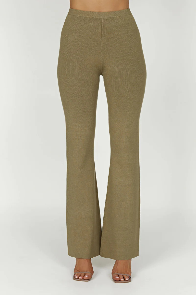 Rosetta Flare Knit Pants - Olive | MESHKI US
