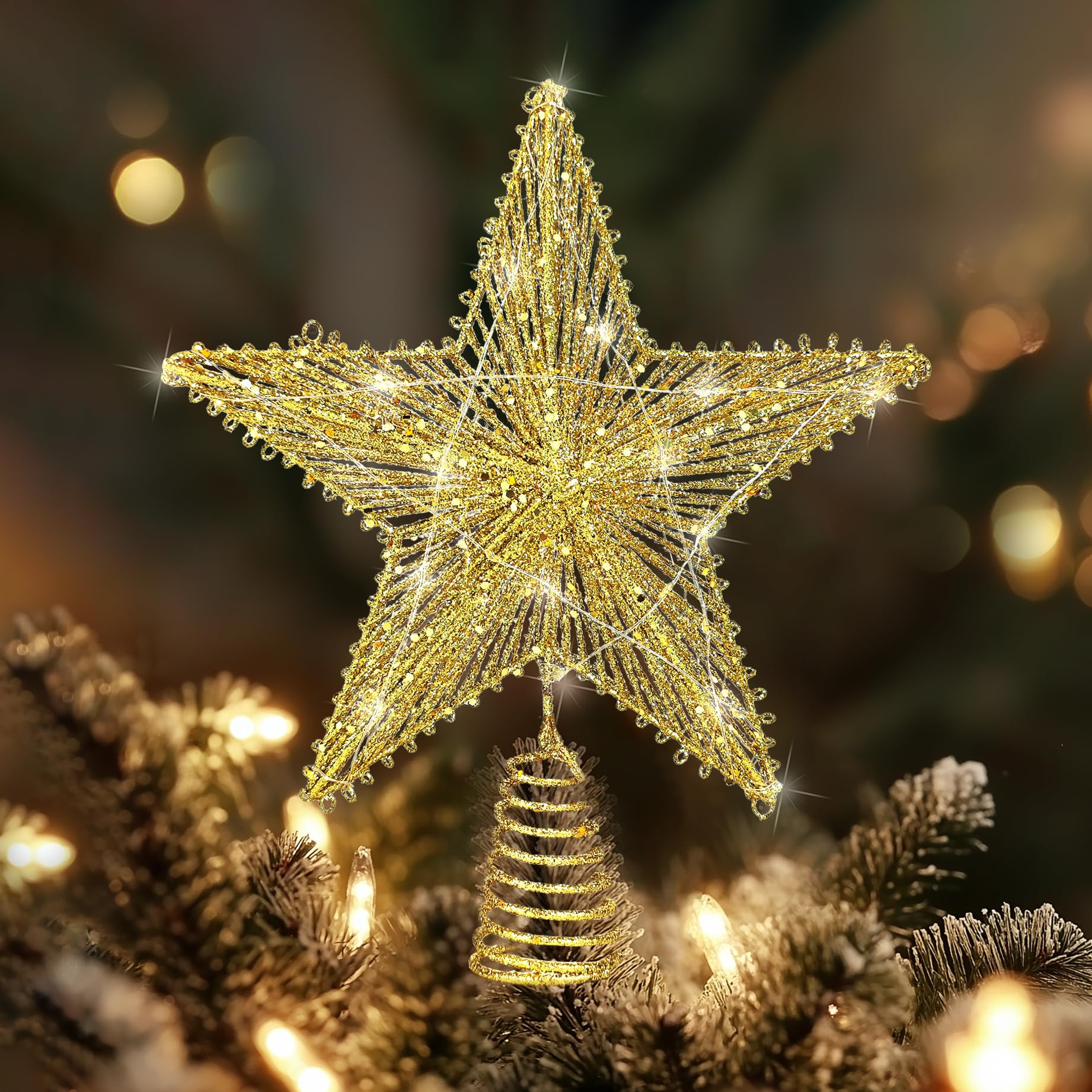 Gold Star Christmas Tree Topper with 30 Led Lights, Gold Tree Star for Christmas Tree Top Decorat... | Amazon (US)