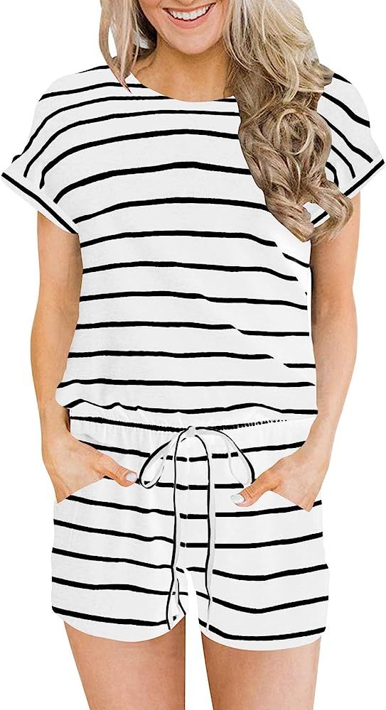 ANRABESS Women's Summer Crewneck Casual Loose Short Sleeve Jumpsuit Rompers One Piece Pajamas Lou... | Amazon (US)