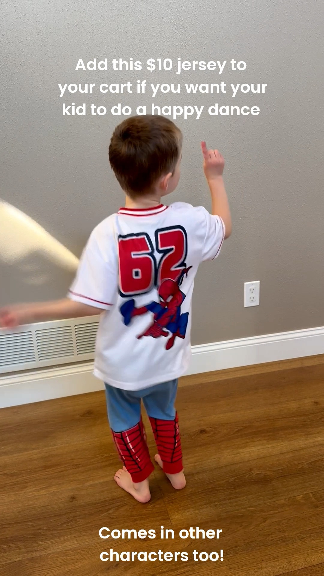 Kid approved $10 Spider-Man jersey complete with happy dance! Comes in other characters too.

#LTKKids #LTKdayinmylife #LTKmomlife