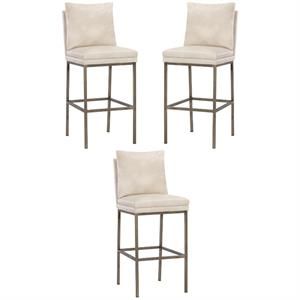 Home Square Paige 30" Modern Barstool with Brass Iron Legs in Cream - Set of 3 | Cymax