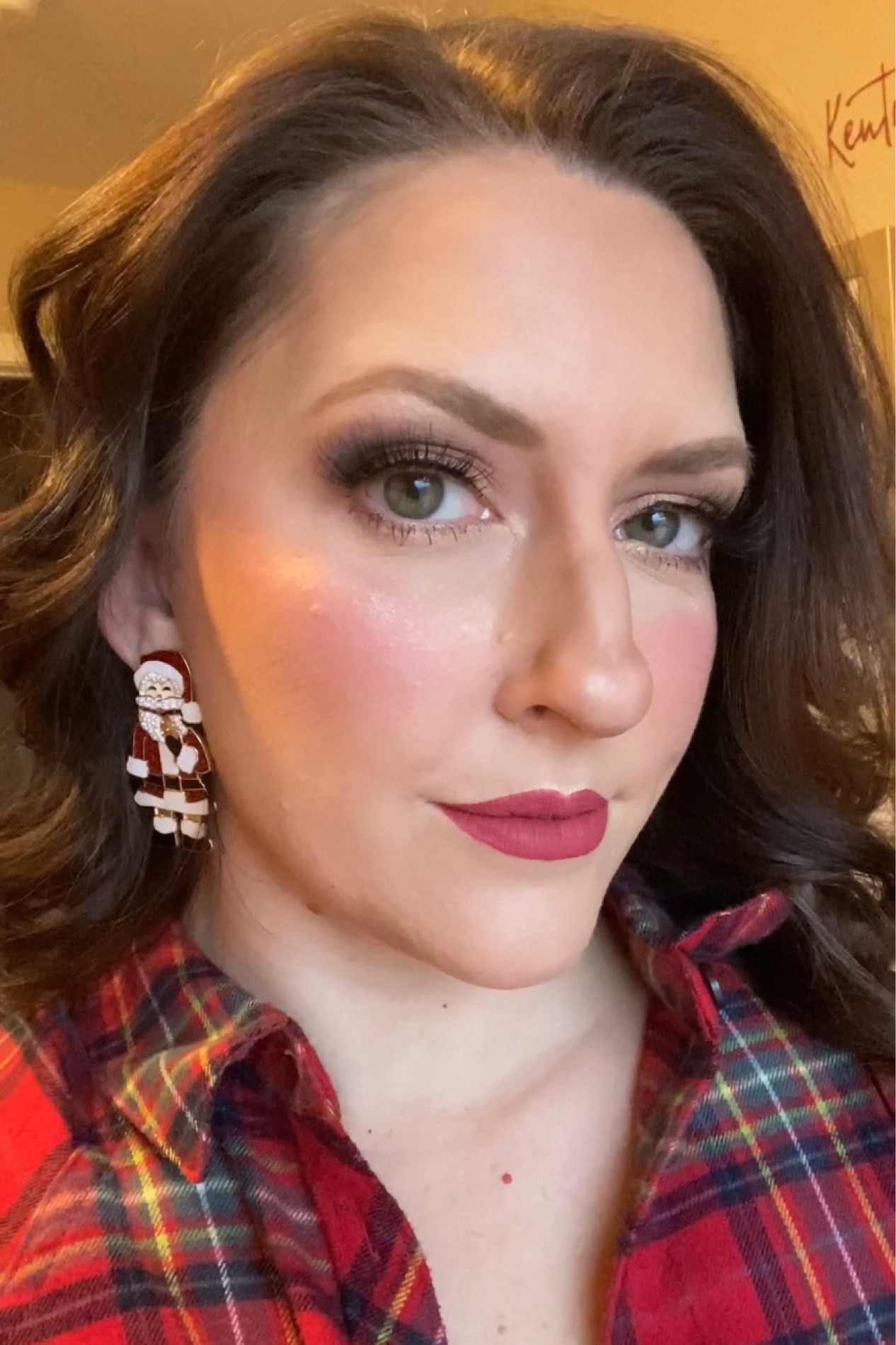 False lashes
Christmas makeup
Makeup look
Natural glam lashes
Kiss lashes
Meredith duxbury lashes
Love hangover lashes
Drunk in love lashes
Red plaid shirt
Santa earrings
Santa and mrs claus earrings
Christmas look 

#LTKHoliday #LTKbeauty #LTKSeasonal