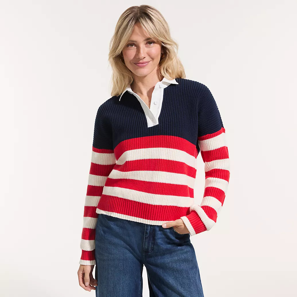 Women's Drifter Rugby with Woven Collar Sweater | Lands' End (US)
