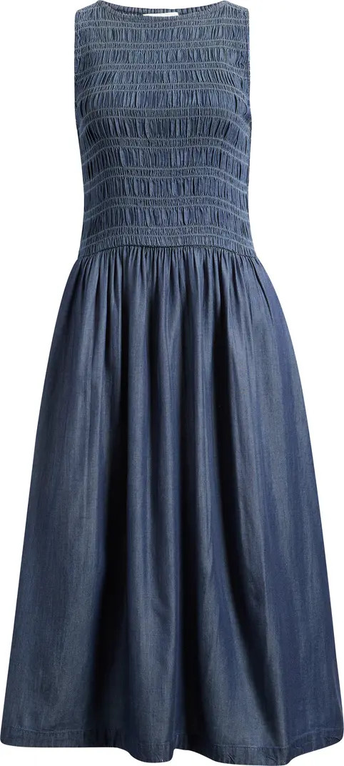 Denim Smocked Boat Neck Maxi Dress | Nordstrom