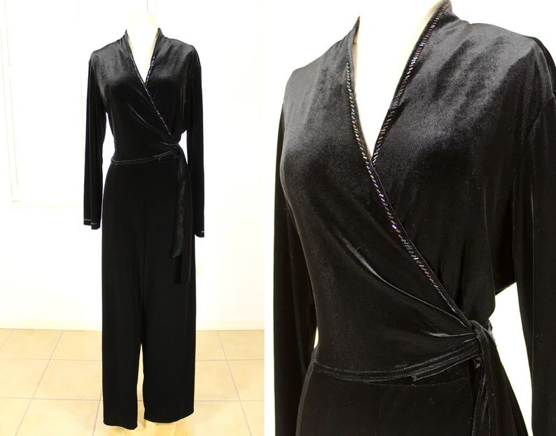 Vintage Black Velvet Jumpsuit WRAP Jumpsuit Disco Jumpsuit | Etsy | Etsy (US)