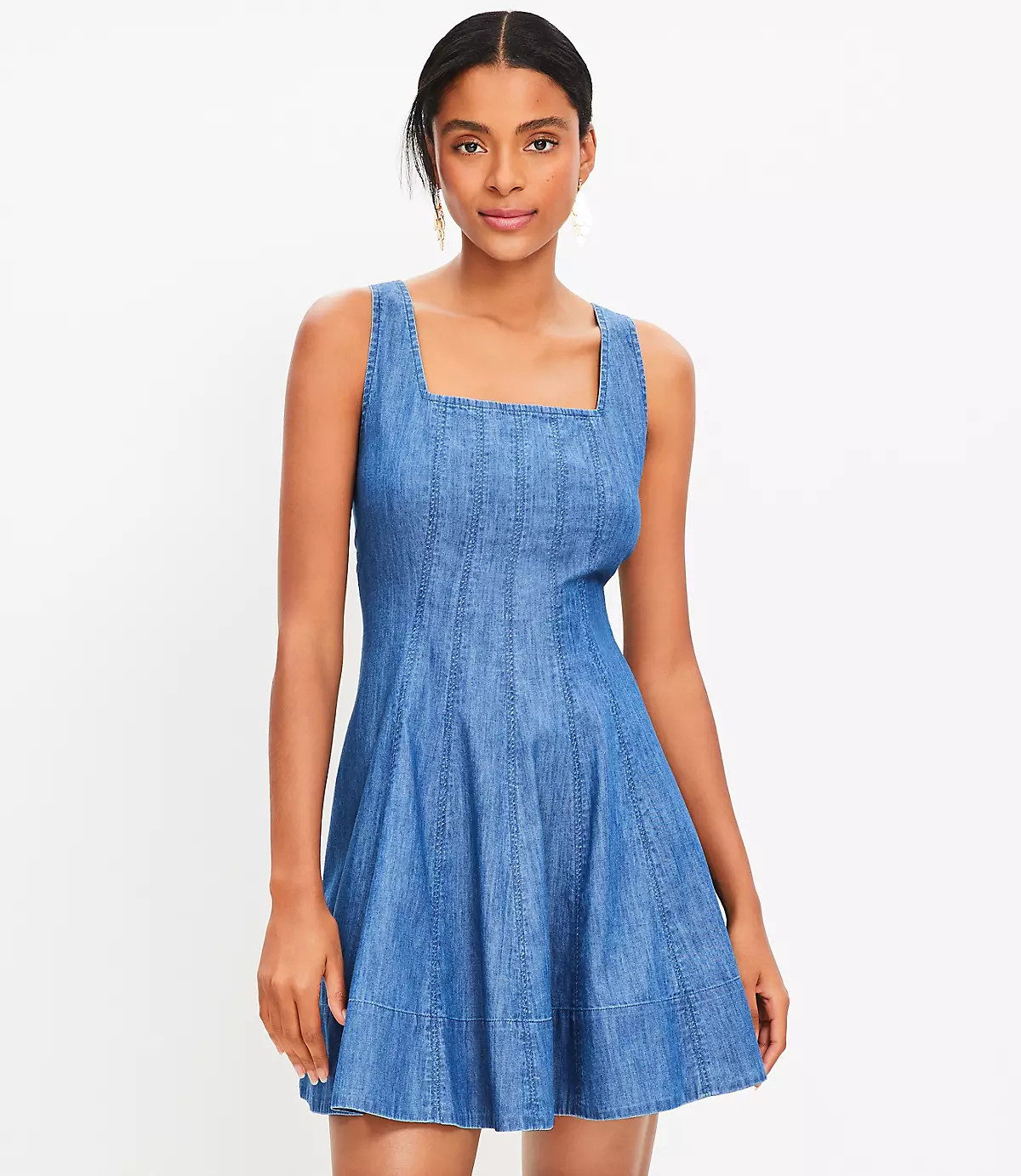 Chambray Seamed Mini Flare Dress | LOFT