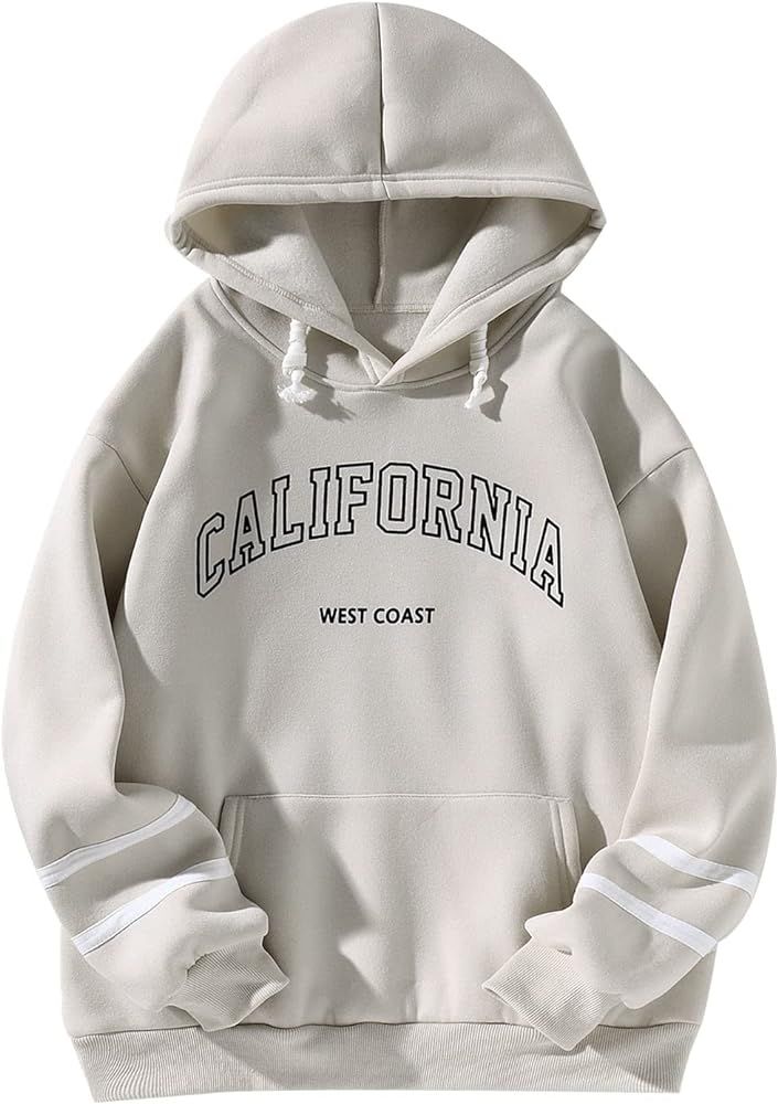Women's Casual California Letter Print Hoodie Varsity Striped Long Sleeve Drawstring Pullover Ove... | Amazon (US)