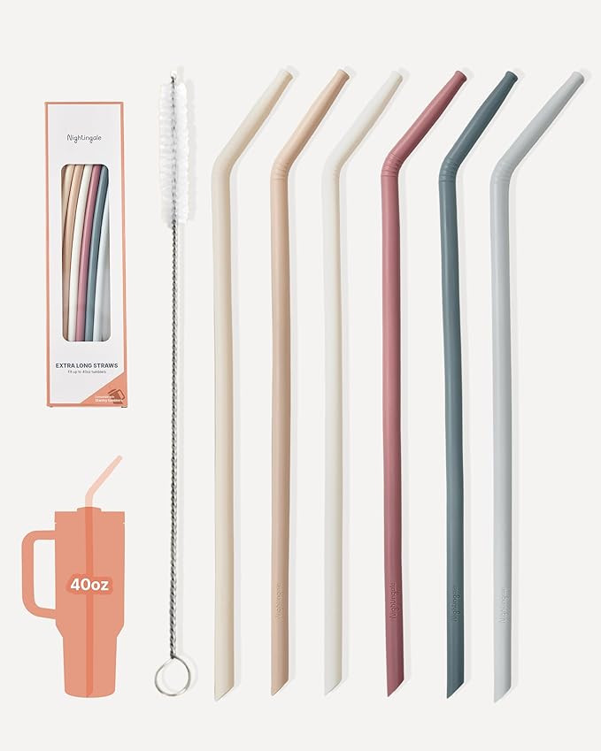 Nightingale 14” Silicone Tumbler Straws - Compatible with Stanley 40 oz cup - Reusable Flexible... | Amazon (US)