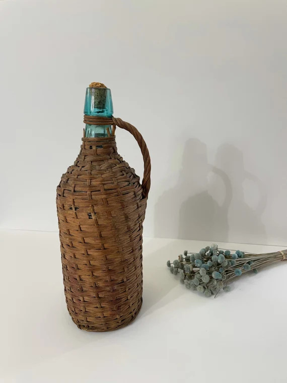 Vintage Wicker Wrapped Demijohn Glass Wine Bottle | Etsy (US)