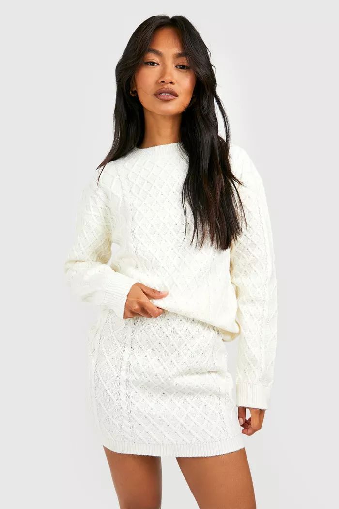 Cable Jumper And Mini Skirt Knitted Co-ord | Boohoo.com (UK & IE)