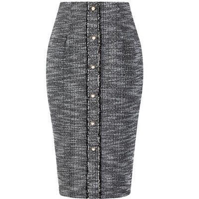 Hobemty Women's Tweed High Waist Button Decor Knee Length Pencil Skirts Black Small | Target