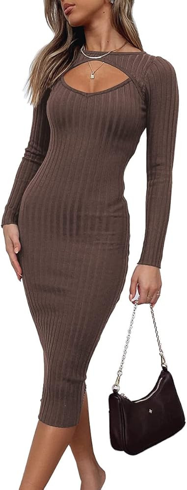 LILLUSORY Fall Womens Sweaters Bodycon Sweater Dress 2023 Long Sleeve Midi Knit Dresses | Amazon (US)