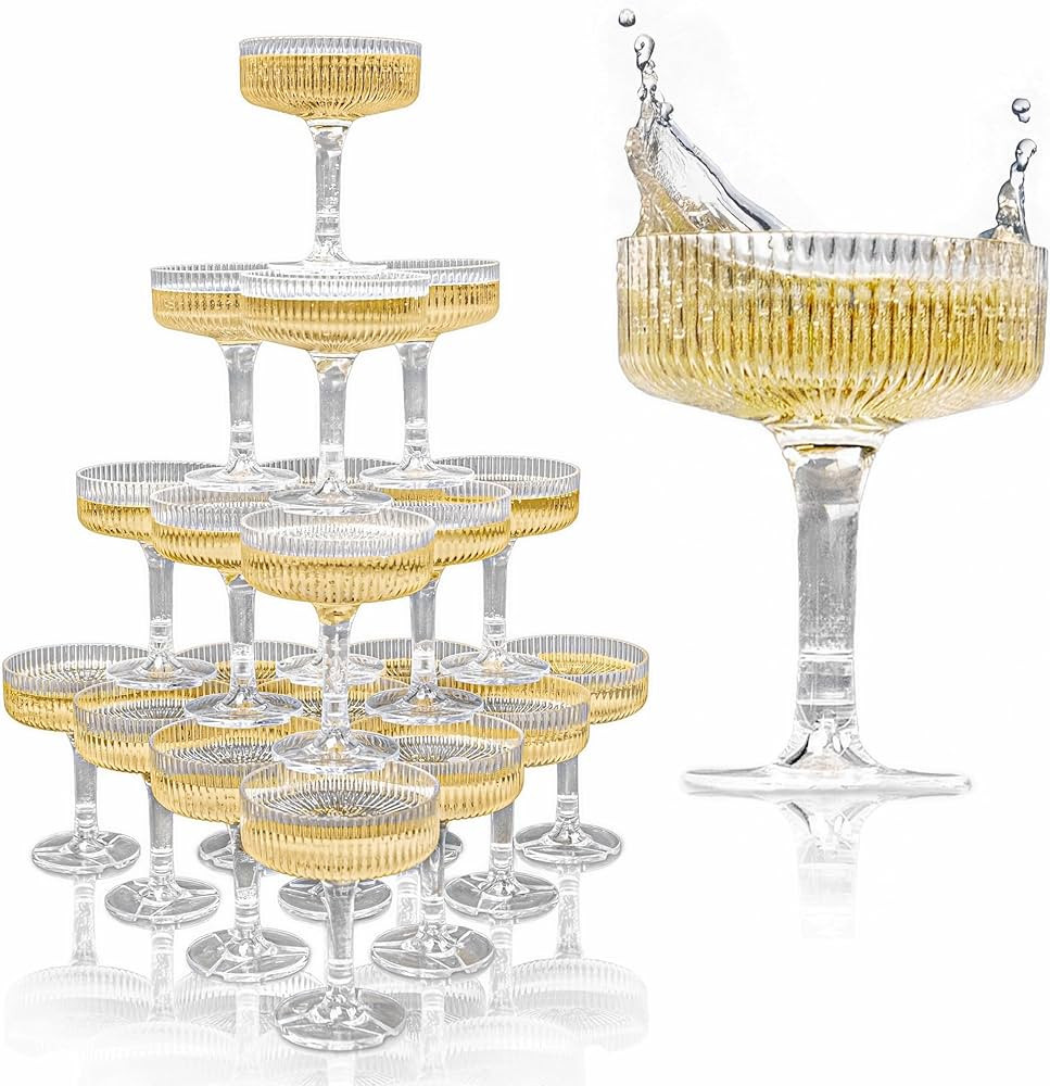 Acrylic Champagne Tower - 7oz. Set of 20 Plastic Coupe Glasses - Vintage Art Deco Style for Weddi... | Amazon (CA)