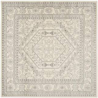 Adirondack Ivory/Silver 9 ft. x 9 ft. Square Medallion Border Area Rug | The Home Depot