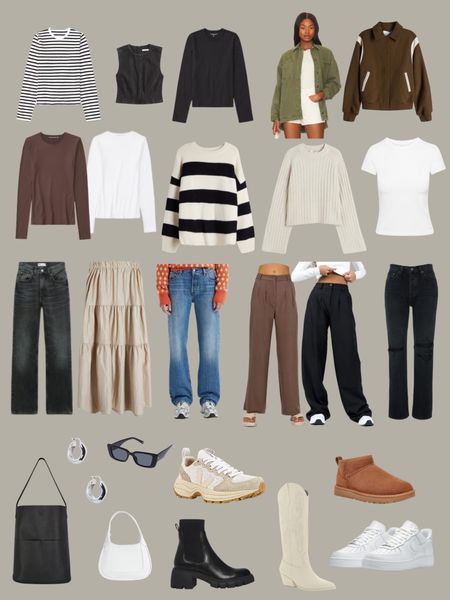 A few pieces of my fall capsule wardrobe. Loving neutrals, basic tees, and cool jackets this season. Striped sweaters, black jeans, bomber jackets, UGG boots. 

#LTKstyletip #LTKfindsunder100 #LTKSeasonal