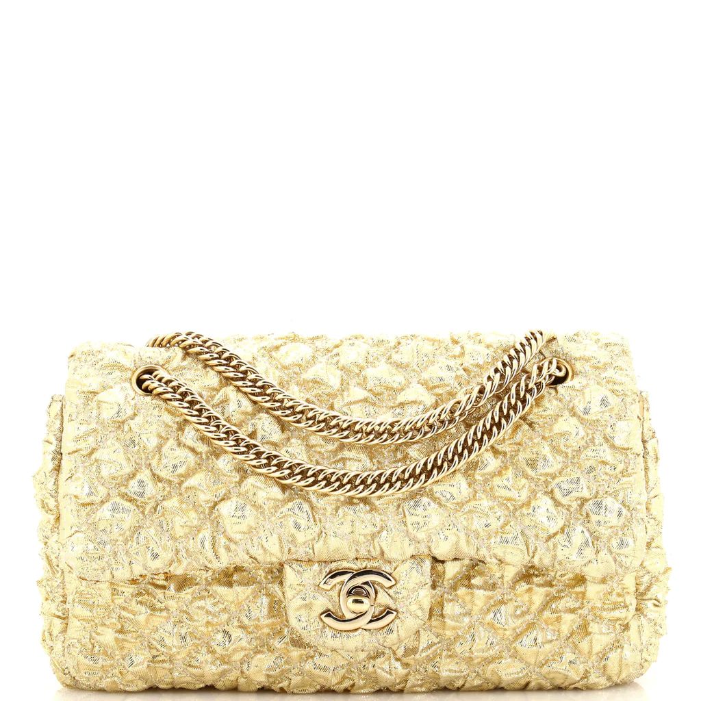Bijoux Chain Double Flap Bag Quilted Metallic Bubble Fabric Small | Rebag
