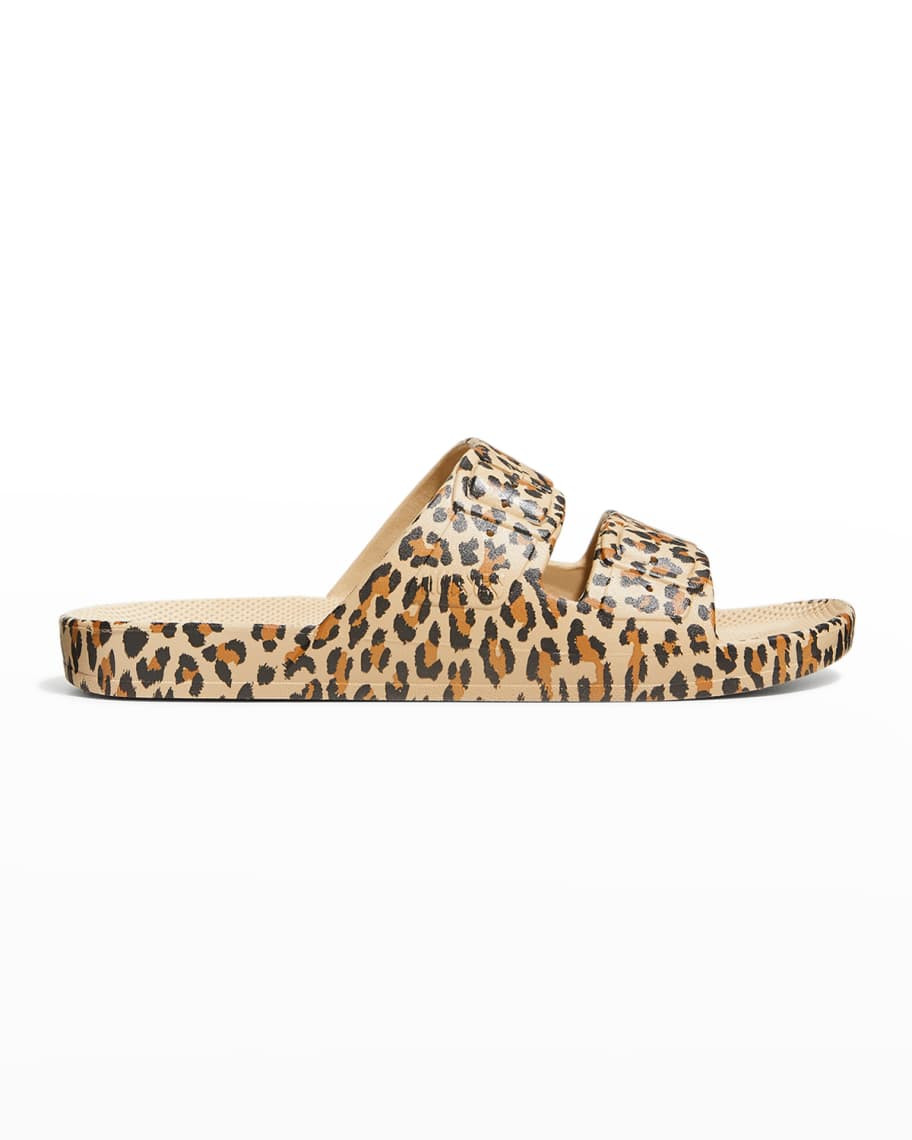 Animal-Print Faux Dual-Buckle Slide Sandals | Neiman Marcus