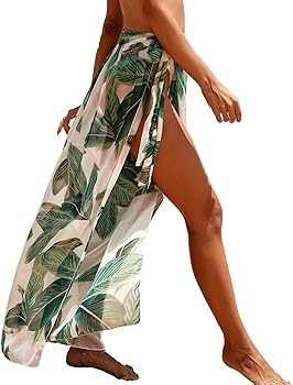 Eicolorte Beach Sarong Pareo Womens Semi-Sheer Swimwear Cover Ups Short Skirt with Tassels | Amazon (US)