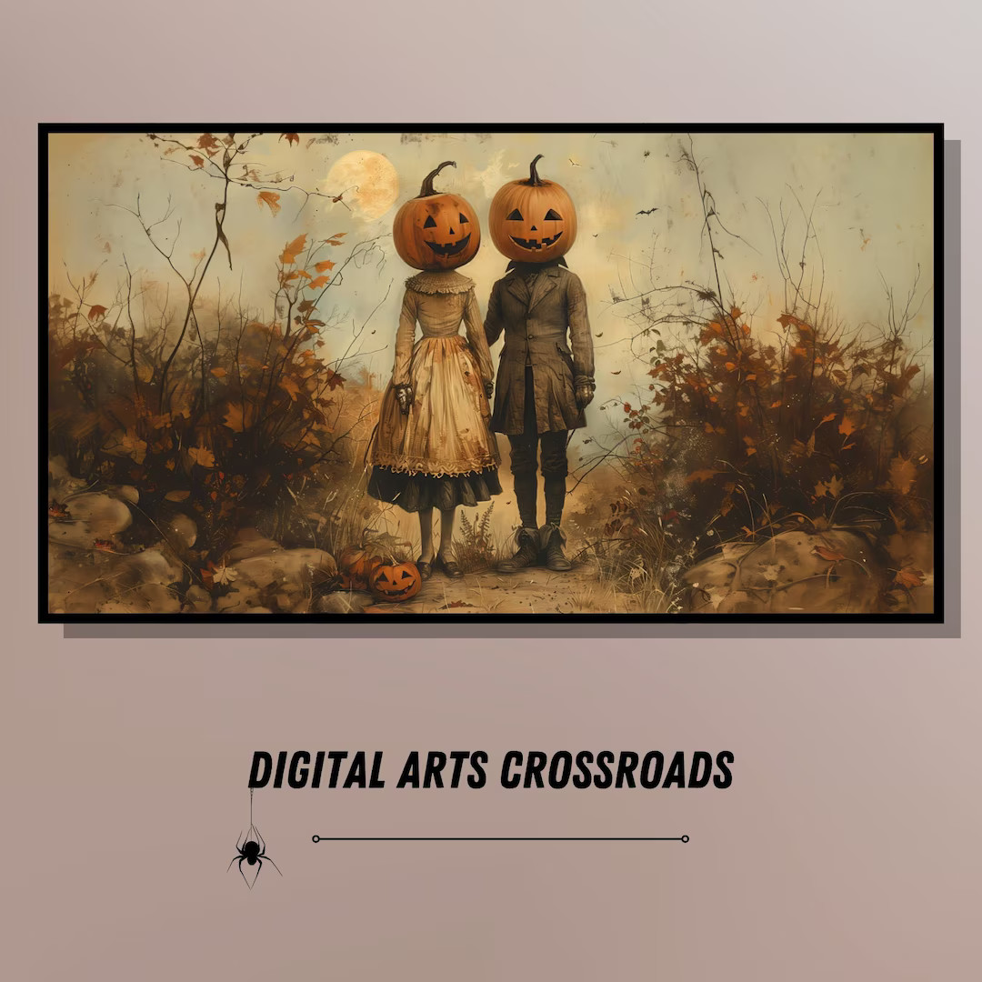 Mr. and Mrs. Pumpkin Vintage TV Art for Samsung Frame – Whimsical Screensaver and Festive Hallo... | Etsy (US)