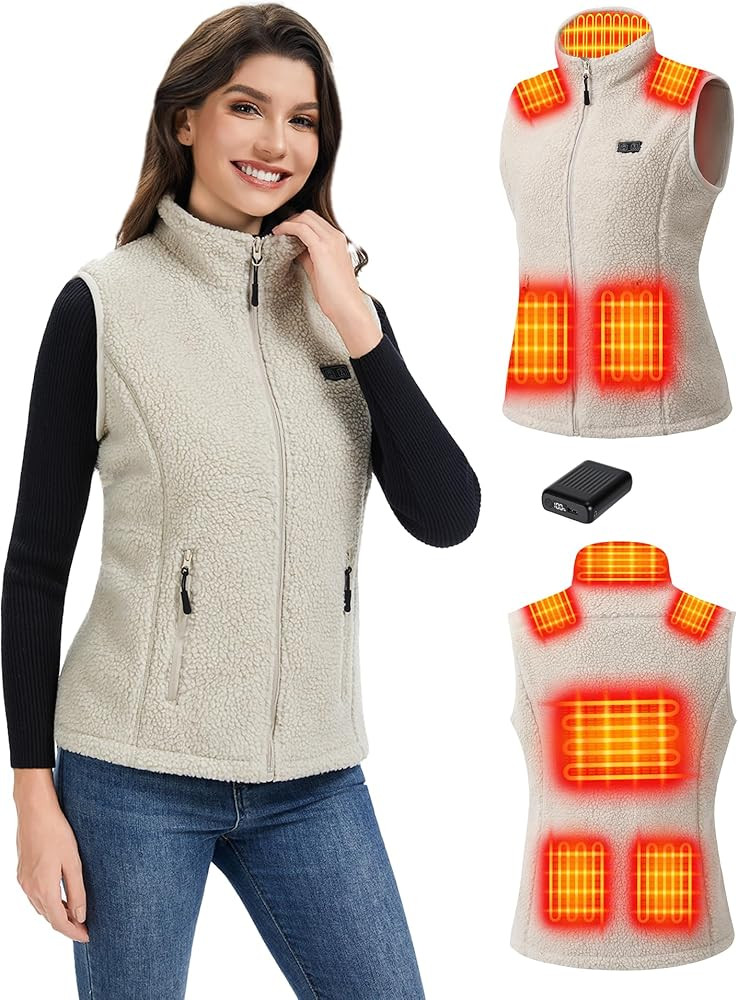 Heated Vest Women with 18400mAh 7.4V Battery，Fuzzy Fleece Warming Vest with Pockets, Washable E... | Amazon (US)