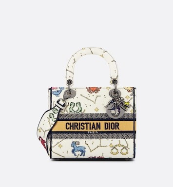 Medium Lady D-Lite Bag Ecru Multicolor Dior Pixel Zodiac Embroidery | DIOR | Dior Couture