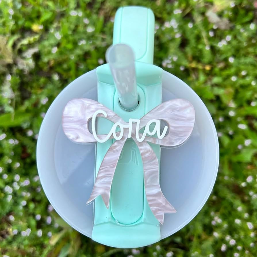 Personalized Bow Stanley Name Tag, Stanley Name Plate, Acrylic Lid Topper, Custom Tumbler Tag, | ... | Amazon (US)