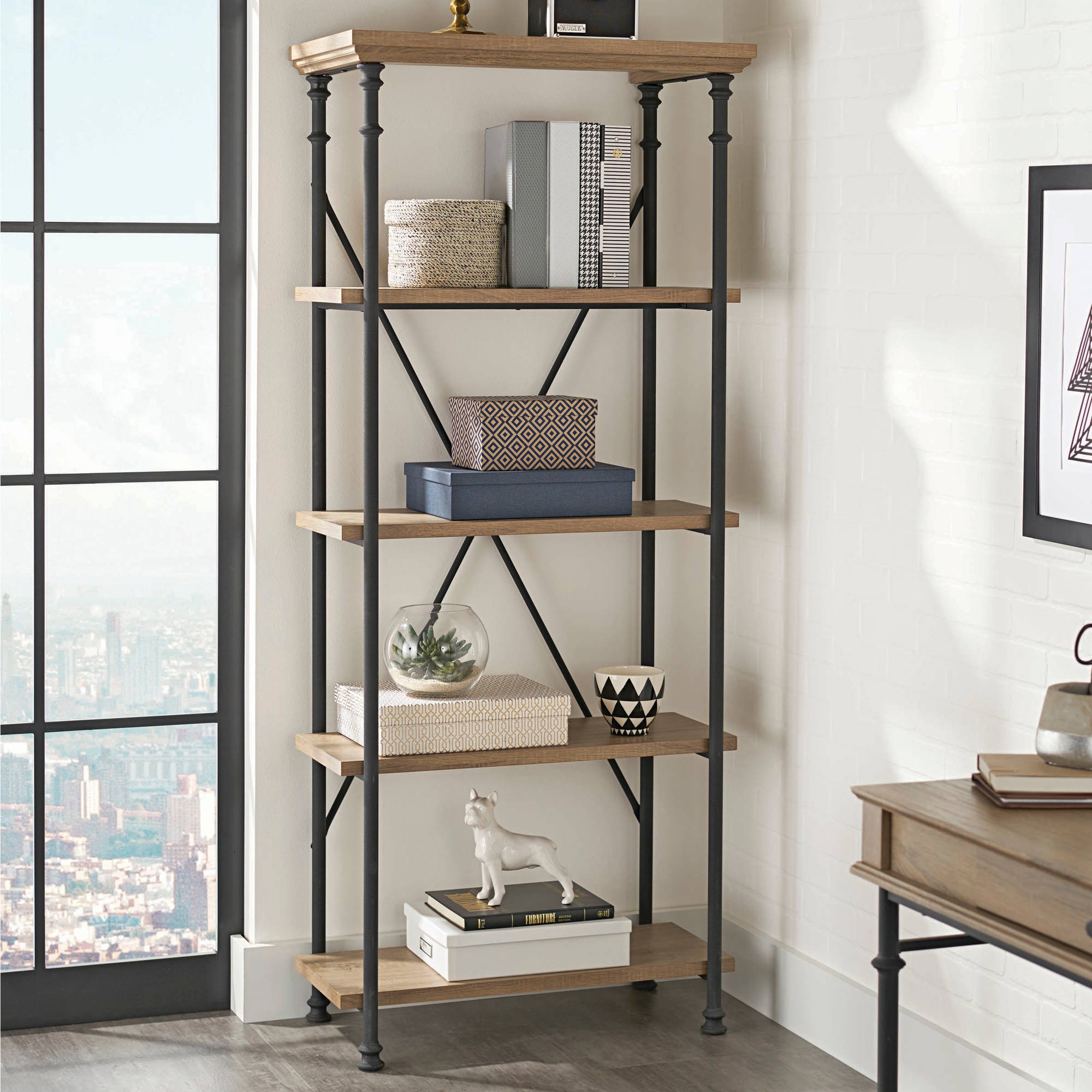 Better Homes & Gardens River Crest 5-Shelf Bookcase, Rustic Oak Finish - Walmart.com | Walmart (US)
