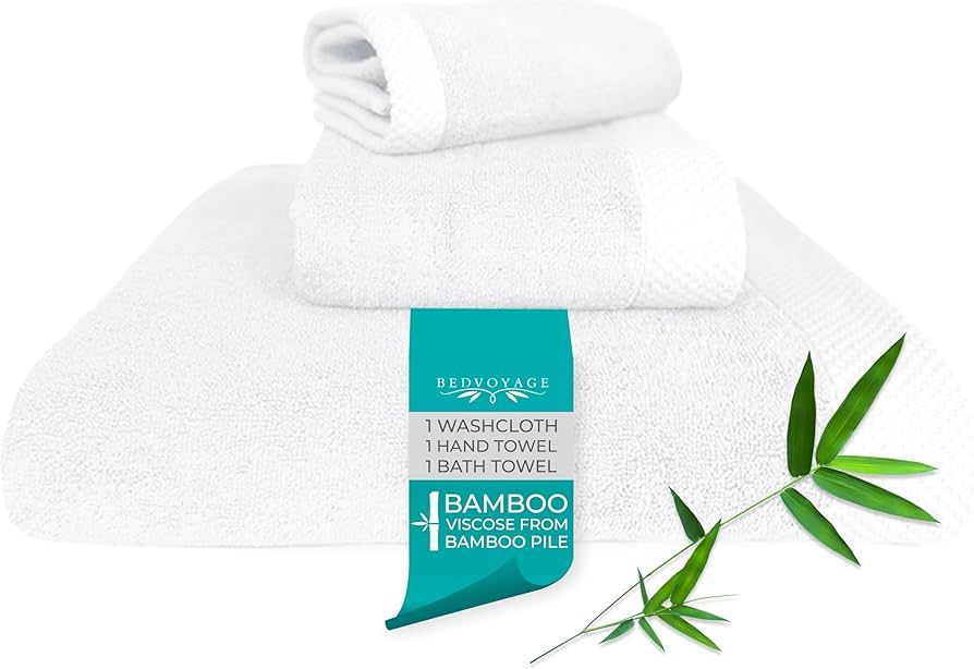 BedVoyage Viscose derived from Bamboo Towels - 3pc Highly Absorbent, Extra Large 1 Bath Towel, 1 ... | Amazon (US)