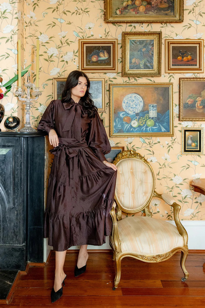 Élysée Maxi | Chocolate Silk Taffeta | SUE SARTOR