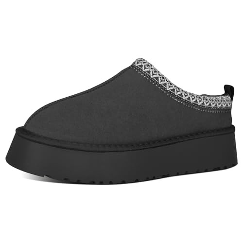 Nzrcwiol Women's Slippers Platform Mini Boots for Women Short Ankle Boot Fur Fleece Lined House Slippers Anti-Slip Boot For Outdoor (Black, 5) | Amazon (US)